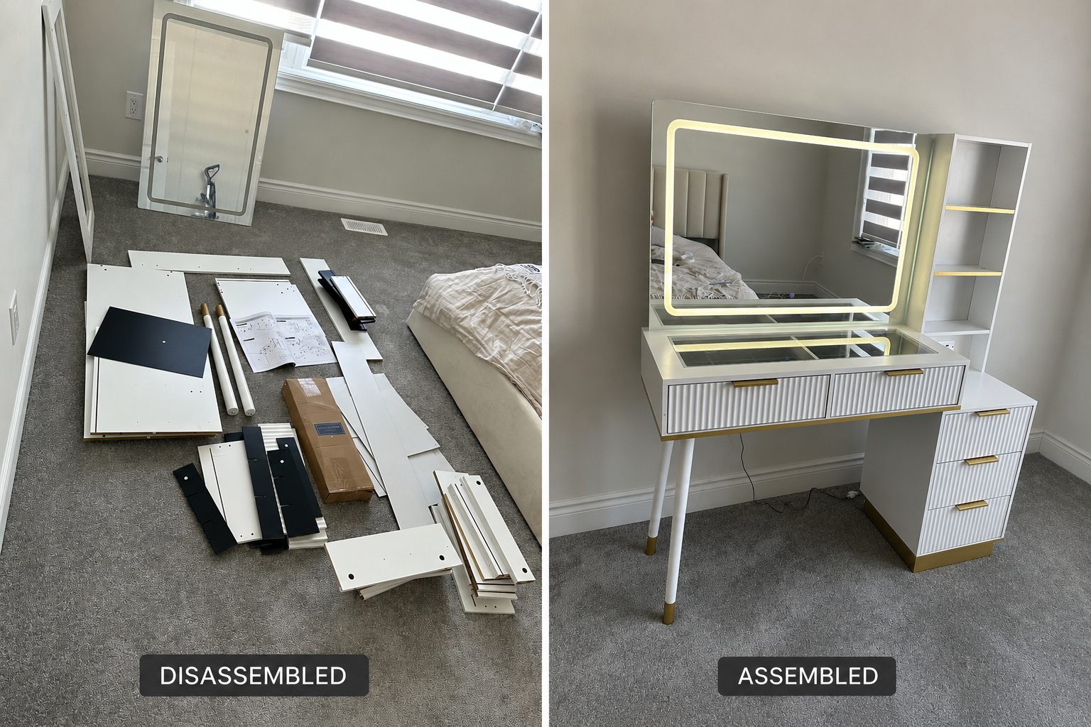 Vanity assembly before and after